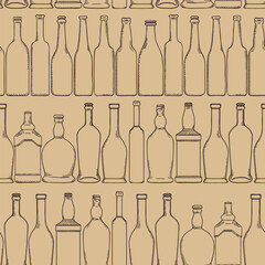 Vector Seamless Pattern of Sketch Bottles