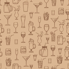Vector Seamless Pattern of Sketch Cocktails