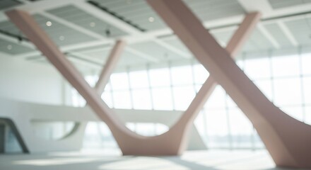 Naklejka premium Abstract Exhibition Center Interior with Smooth Pastel Forms Bathed in Bright Natural Light