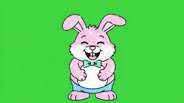 Cute cartoon bunny rabbit wearing blue shorts and a bow tie.