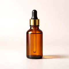 Fototapeta premium Amber glass dropper bottle isolated on light background, cosmetic packaging concept for skincare, essential oils and natural beauty product branding