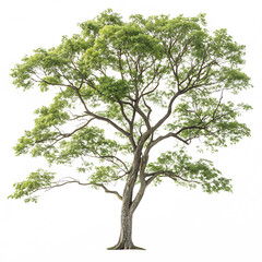 Obraz premium Large lush green tree with expansive foliage and thick trunk on white background isolated on a transparent background