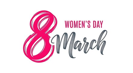 Fototapeta premium Stylized '8 March' graphic with 'Women's Day' text in a modern, elegant design with pink and gray color palette.
