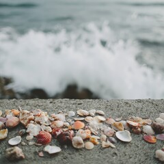 Colorful Seashells On Coastal Rocks At Seashore