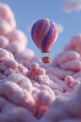 Pink And Purple Hot Air Balloon In Fluffy Pink Clouds