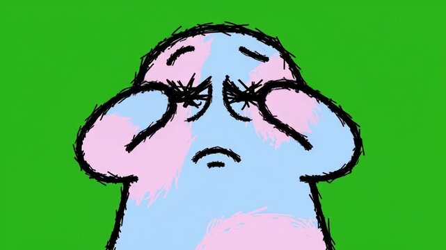 Cute Cartoon Monster Expressing Various Emotions on Green Background.