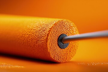 Close Up Orange Paint Roller On Orange Background
