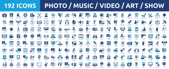 Fotobehang Karaktertjes Huge set of 200 solid icons. Mega collection concept of photo, music, video, art and show. Vector illustration.  © Icons-Studio