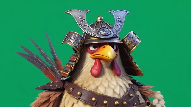 Samurai Chicken Stock Video on Green Screen Background