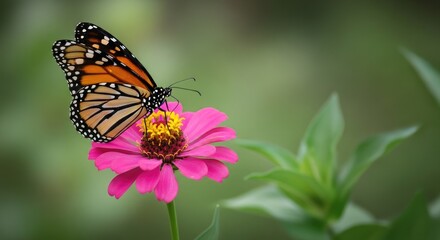 Obraz premium Monarch butterfly on pink flower in garden
