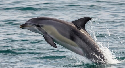 Fototapeta premium Dolphin jumping out of the ocean water with a playful splash