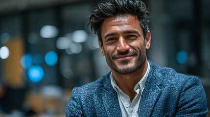 Obraz premium Confident Middle-Aged Businessman Portrait with Bokeh Background