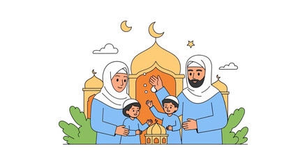 Joyful Family Portrait Celebrating Cultural Heritage in a Scenic Garden Setting