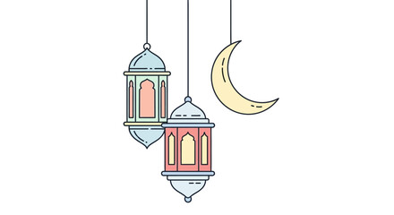 Elegant Islamic Lanterns and Crescent Moon for Religious Celebrations