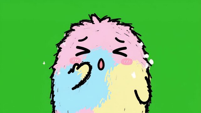 Cute Fluffy Monster Expressing Sadness and Crying on Green Screen.