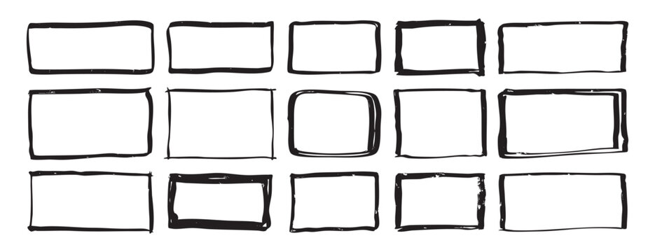 Rectangles and squares set collection doodle hand drawn icon. Outline drawing geometric frame line clipart symbol.