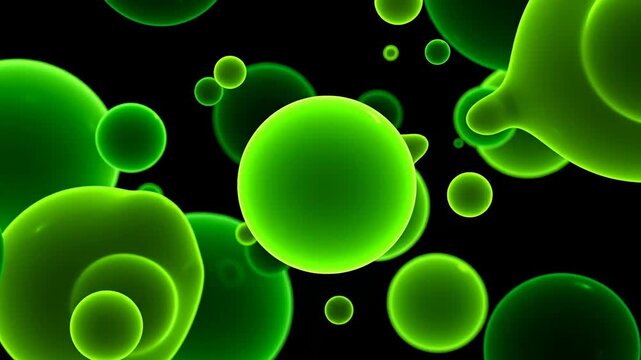 Abstract green bubbles floating on a dark background.