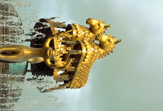 Colchis Fountain - golden animal statues, copies of ancient Germanic figures in Kutaisi, Georgia.