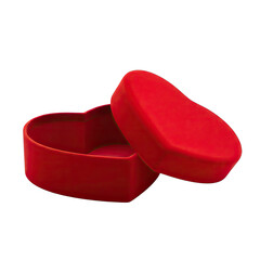 Bright red heart shaped gift box partially open on a transparent background suggesting love romance and surprise