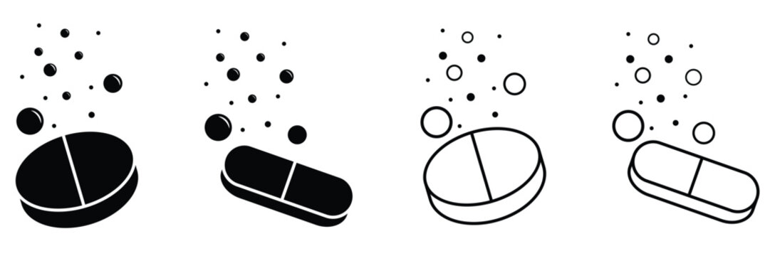 Soluble tablet icon logo vector. Tabletes with water bubbles icons. Vector illustration.