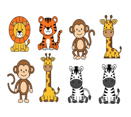 Fototapeta premium Cute Jungle Safari Animal Clipart Set for Kids Design 