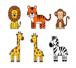 Fototapeta premium Cute Jungle Safari Animal Clipart Set for Kids Design 