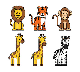 Fototapeta premium Cute Jungle Safari Animal Clipart Set for Kids Design 