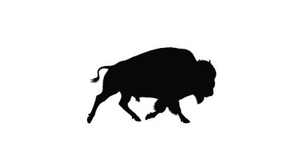 A striking black silhouette of a bison in a dynamic pose silhouette © MD