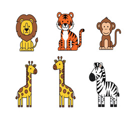 Fototapeta premium Cute Jungle Safari Animal Clipart Set for Kids Design 