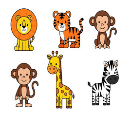 Fototapeta premium Cute Jungle Safari Animal Clipart Set for Kids Design 