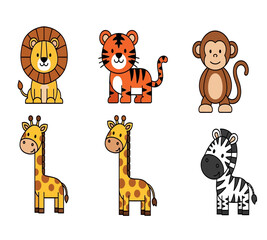 Fototapeta premium Cute Jungle Safari Animal Clipart Set for Kids Design 