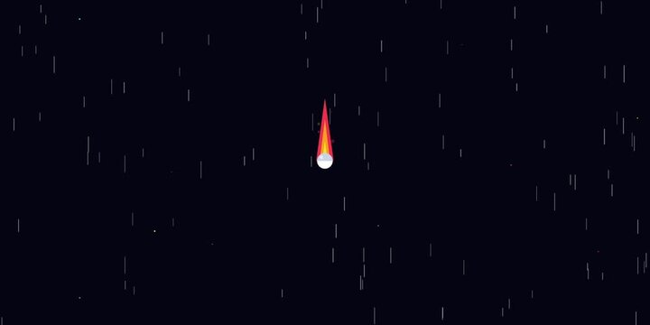 A meteor streaks across the dark night sky with raindrops.