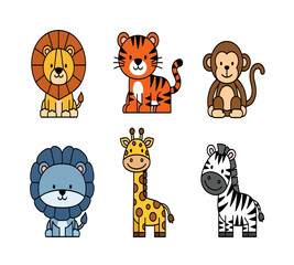 Fototapeta premium Cute Jungle Safari Animal Clipart Set for Kids Design 