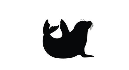 A black silhouette of a seal balancing on its hind flippers silhouette © MD
