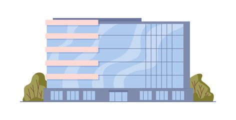 Modern office with large windows and trees outside. Vector isolated flat, downtown architecture of bog city. Cityscape of business or commercial center, skyscraper and urban town property view