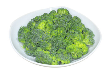 Fresh Green Broccoli Florets Served On White Plate