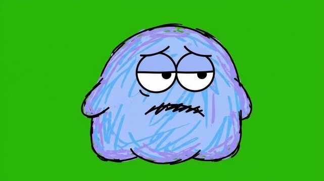 Sad Blue Blob Character with Green Background Animation.