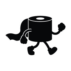 Funny toilet paper character running silhouette isolated on transparent background vector