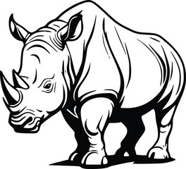 Fototapeta premium Rhino silhouette vector illustration black and white rhinoceros mascot logo