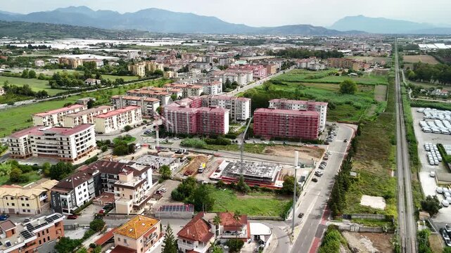 drone, immagini di cantiere in costruzione in citt&agrave;. Campania. Italia