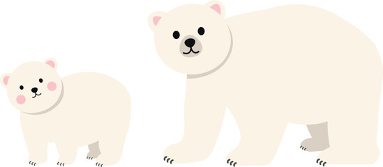 Cute polar bear with baby cub, hand-drawn children’s illustration, adorable Arctic animal family, cartoon style vector, isolated on white background © Olha