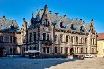 Fototapeta premium Historical buildings of New Provost Residence in neo-gothic style on square of Prague castle . Prague, Czech republic.