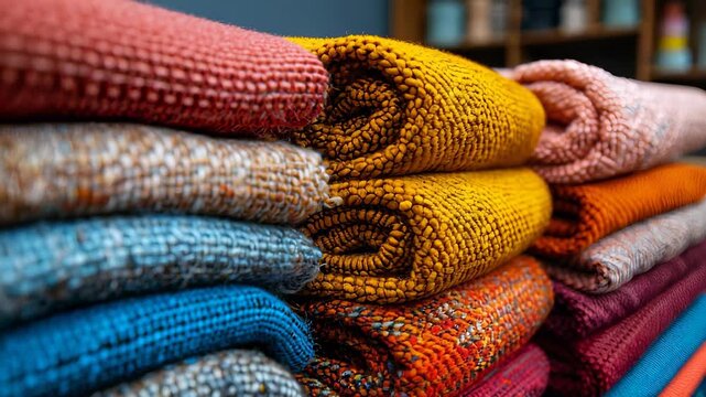 Stacked Textured Fabric Swatches: Vibrant Colors and Rich Textures for Design and Crafting Inspiration
