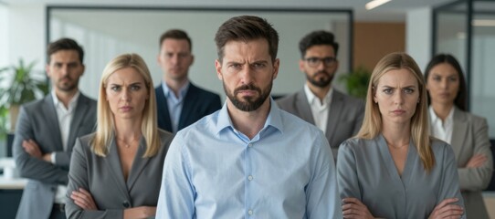 Fototapeta premium Serious Team of Professionals Standing Together in an Office Environment Demonstrating Leadership and Determination