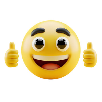 Happy 3d emoji character gives two thumbs up gesture clearly
