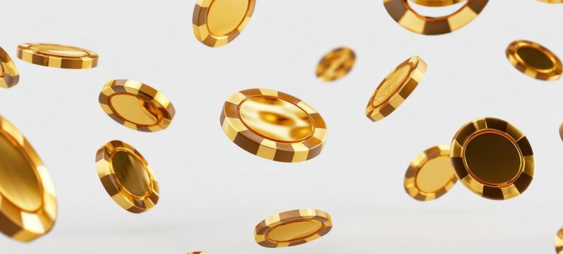 The golden casino chips floating in a luxurious high stakes gaming scene
