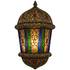Ornate stained glass lantern with intricate metalwork isolated on transparent background