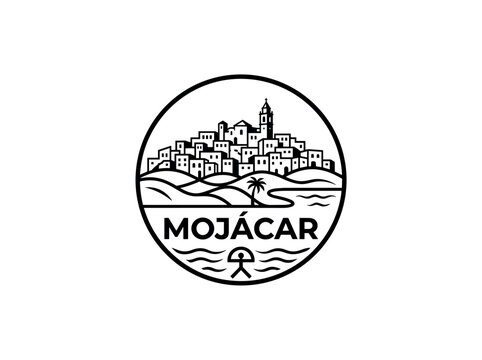 Mojacar city of Spain stylized black and white skyline logo with iconic architecture