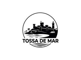 Obraz premium Tossa de Mar city of Spain stylized black and white skyline logo with iconic architecture