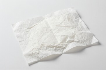 Obraz premium Close up of a single sheet of crumpled disposable white tissue paper or napkin isolated on a clean white background showing texture and wrinkles